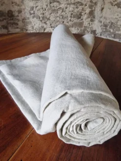 Drap ancien français tissé à la main – Lin naturel, début du 20ème siècle, 210 × 280 cm, 2 kg