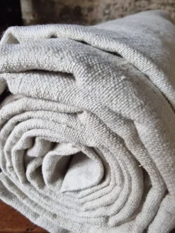 Drap ancien français tissé à la main – Lin naturel, début du 20ème siècle, 210 × 280 cm, 2 kg