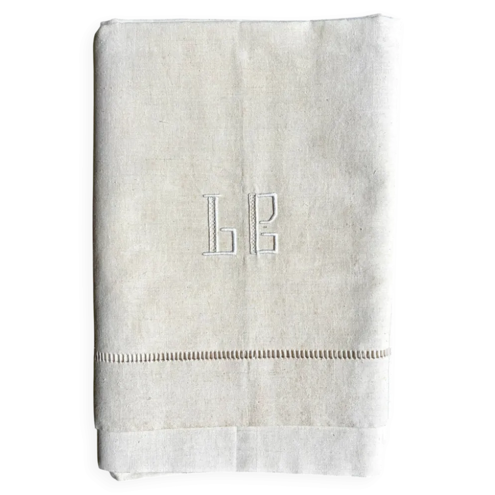 Drap en métis avec jour Venise et monogramme n°3 180 x 312 cm