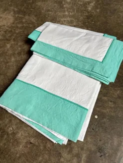 Drap et taies d'oreiller Descamps en coton vert et blanc ☐ 240 x 340 cm