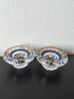 Duo bougeoirs photophores Cristal d'Arques model.J.Durand 1980