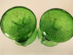 Duo de bougeoirs en verre bullé vert – Verrerie de Biot