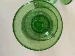 Duo de bougeoirs en verre bullé vert – Verrerie de Biot