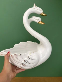 Duo de caches pots vintage - Cygnes en céramique