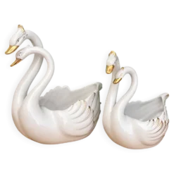 Duo de caches pots vintage - Cygnes en céramique