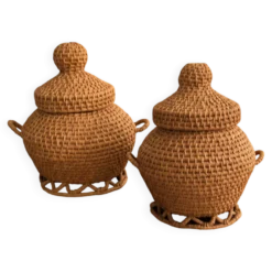 Duo de paniers vintage en vannerie artisanale • Pièces décoratives