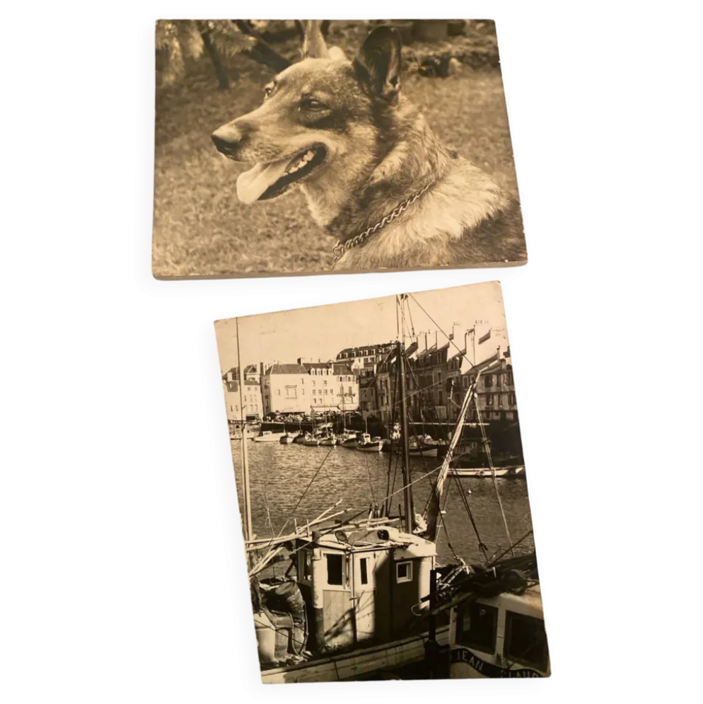 Duo de Photographies Vintage (Années 70/80) sur Panneaux – Chalutier "