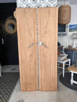 Duo de portes vintage Art Deco Rose et Marguerite bois massif chêne