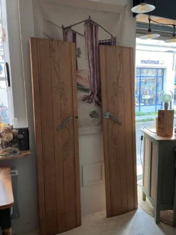 Duo de portes vintage Art Deco Rose et Marguerite bois massif chêne