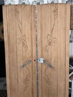 Duo de portes vintage Art Deco Rose et Marguerite bois massif chêne