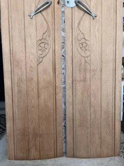 Duo de portes vintage Art Deco Rose et Marguerite bois massif chêne