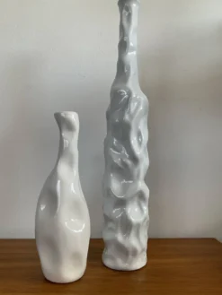 Duo de vases, soliflores vintage en céramique émaillée