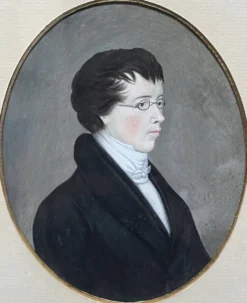 Ecole allemande (?) du début du XIXe siècle, Portrait d'un jeune homme portant des lunettes