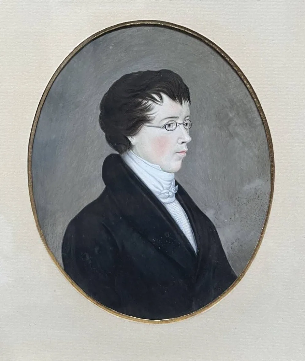 Ecole allemande (?) du début du XIXe siècle, Portrait d'un jeune homme portant des lunettes