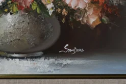 Edmond Sanders, Vase avec des fleurs, années 1950, huile sur toile, encadré