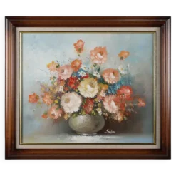 Edmond Sanders, Vase avec des fleurs, années 1950, huile sur toile, encadré