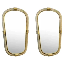 Elegant Pair of Murano Glass Mirrors in Gold Leaf, Italy, “Torciglione” Des