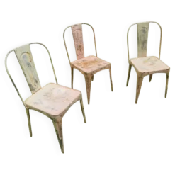 Ensemble de 3 chaises de bistrot / de jardin inspirées par le style art nouveau Tolix.