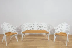 Ensemble de jardin de style victorien Coalbrookdale – Banc et deux fauteuils, Royaume-Uni, années 1950, ensemble de 3