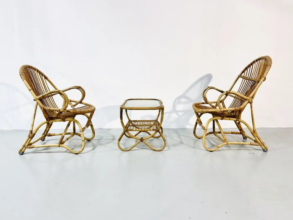 Ensemble de jardin en bambou vintage par Dirk van Sliedrecht pour Rohé Noordwolde, années 70.