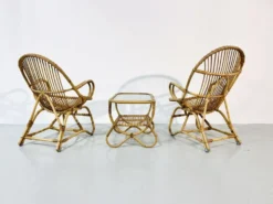 Ensemble de jardin en bambou vintage par Dirk van Sliedrecht pour Rohé Noordwolde, années 70.