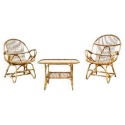 Ensemble de jardin en bambou vintage par Dirk van Sliedrecht pour Rohé Noordwolde, années 70.