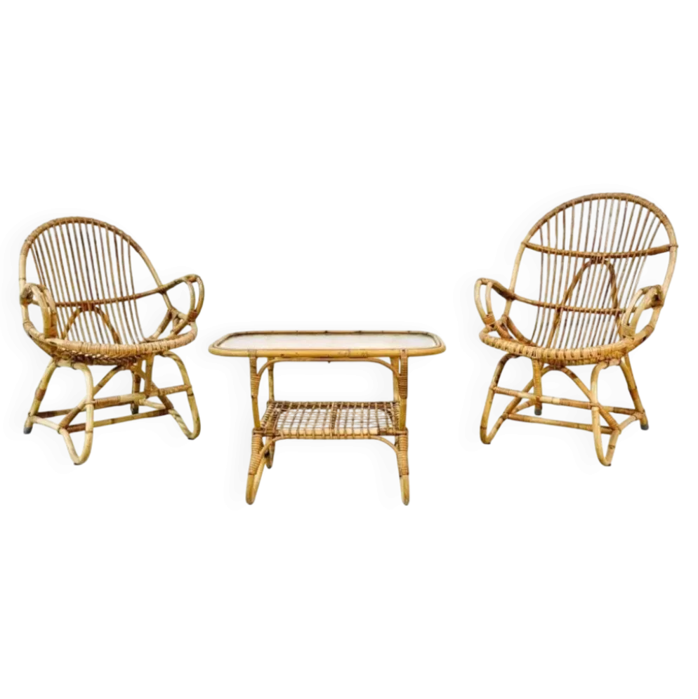 Ensemble de jardin en bambou vintage par Dirk van Sliedrecht pour Rohé Noordwolde, années 70.