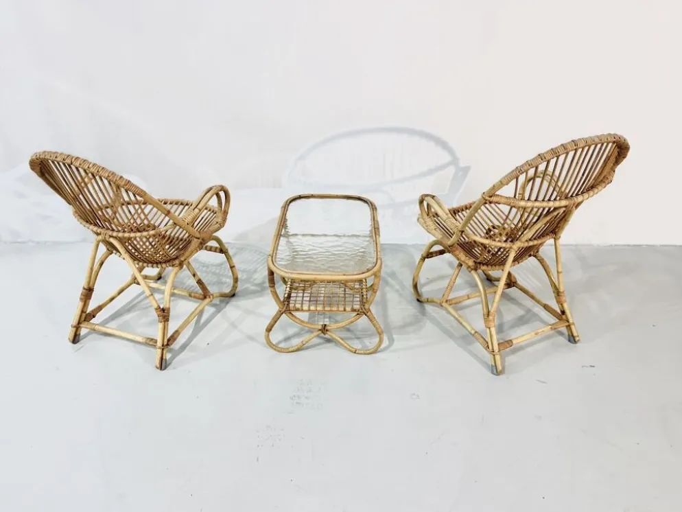 Ensemble de jardin en bambou vintage par Dirk van Sliedrecht pour Rohé Noordwolde, années 70.