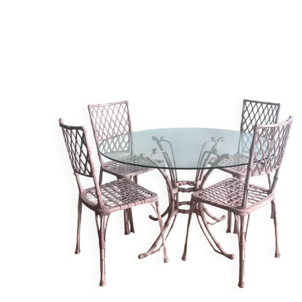 Ensemble de jardin en faux bambou avec table et 4 chaises