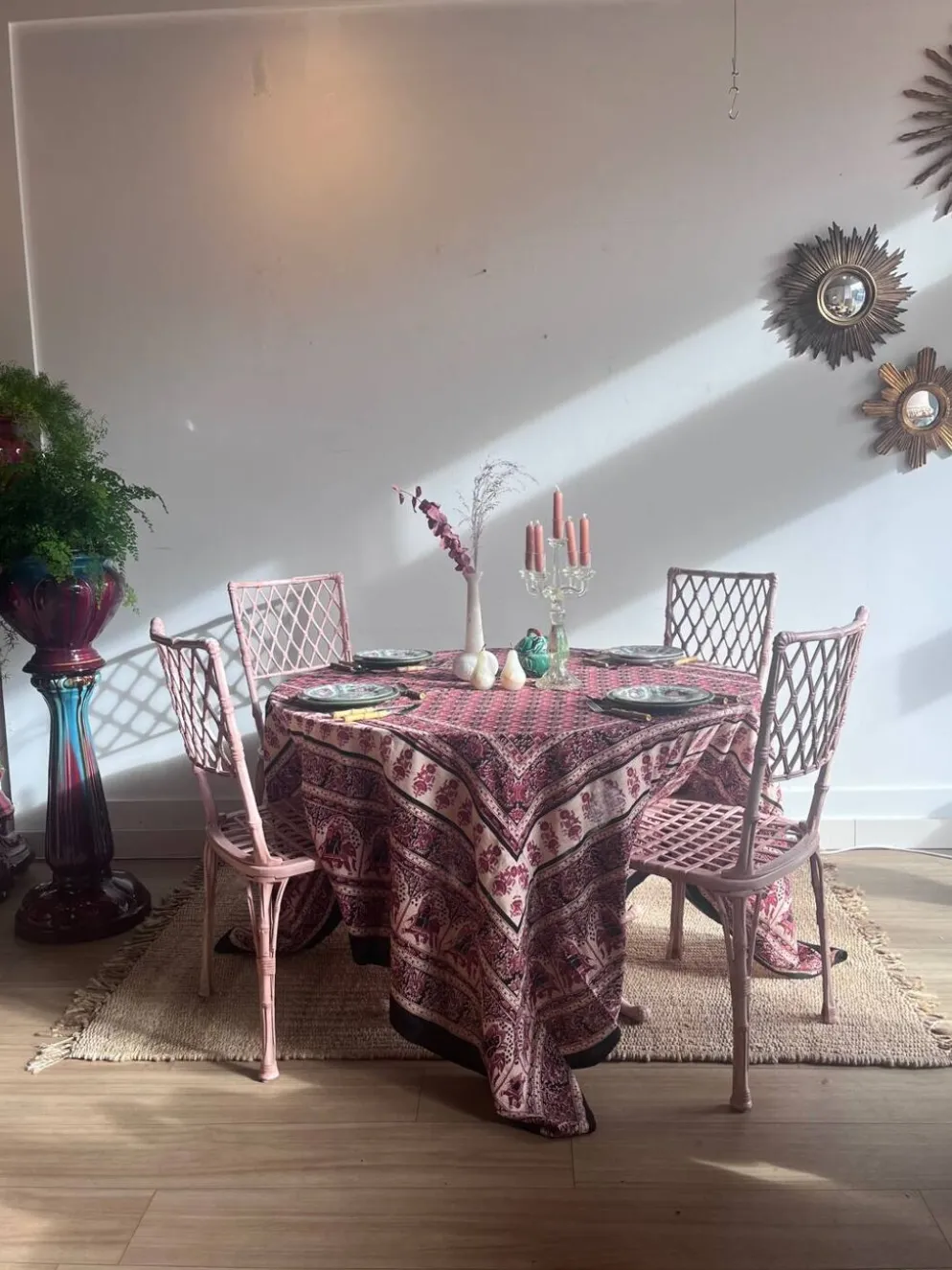 Ensemble de jardin en faux bambou avec table et 4 chaises