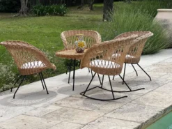 Ensemble de jardin en rotin vintage 1960