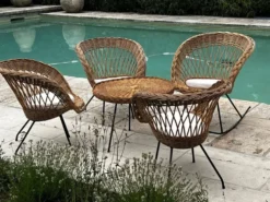 Ensemble de jardin en rotin vintage 1960