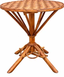 Ensemble de jardin vintage en rotin tressé –table ronde et 4 fauteuils