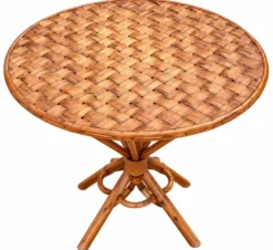 Ensemble de jardin vintage en rotin tressé –table ronde et 4 fauteuils