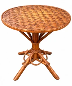Ensemble de jardin vintage en rotin tressé –table ronde et 4 fauteuils