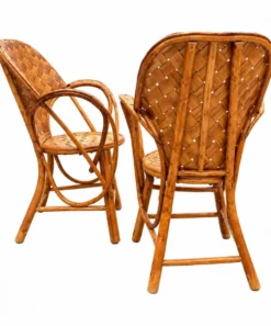 Ensemble de jardin vintage en rotin tressé –table ronde et 4 fauteuils