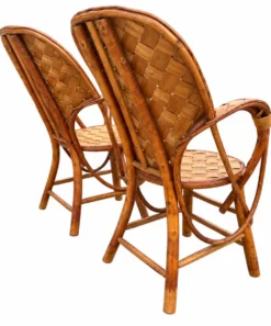 Ensemble de jardin vintage en rotin tressé –table ronde et 4 fauteuils
