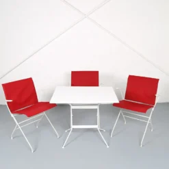 Ensemble de jardin vintage français des années 50 conçu par Raoul Guys (attribué) 3 chaises et une table.