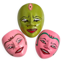 Ensemble de 3 masques muraux vintage peints à la main