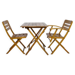 Ensemble de meubles de jardin pliants en bois massif vintage, ensemble de 3, années 1970