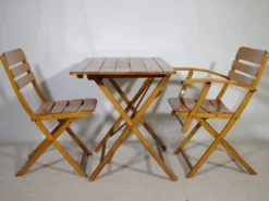 Ensemble de meubles de jardin pliants en bois massif vintage, ensemble de 3, années 1970