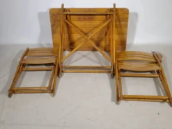 Ensemble de meubles de jardin pliants en bois massif vintage, ensemble de 3, années 1970