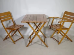 Ensemble de meubles de jardin pliants en bois massif vintage, ensemble de 3, années 1970