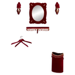 Ensemble de salle en velours rouge 7 pièces des années 1960