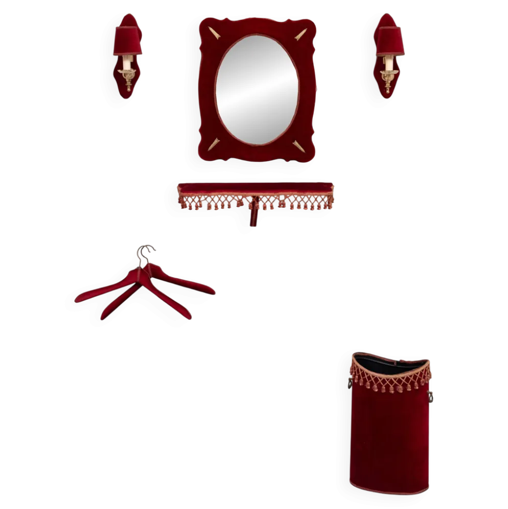 Ensemble de salle en velours rouge 7 pièces des années 1960