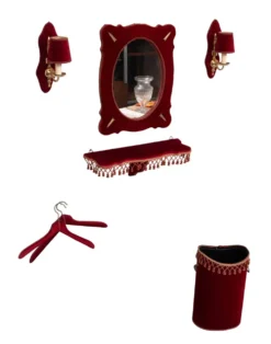 Ensemble de salle en velours rouge 7 pièces des années 1960