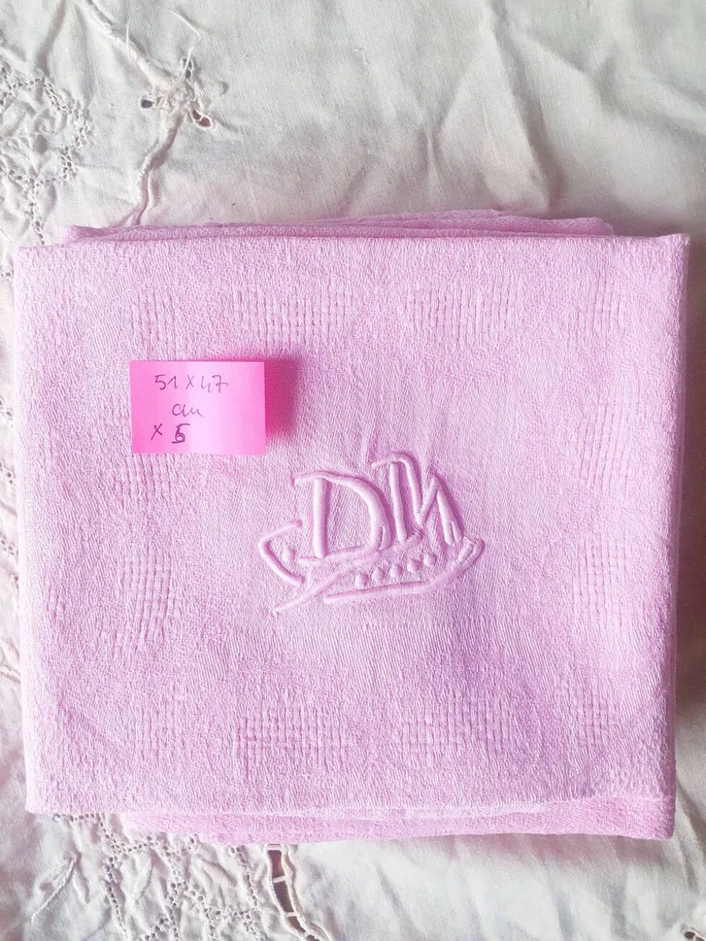 Ensemble de 5 serviettes anciennes roses