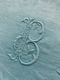 Ensemble de 10 serviettes damassées monogrammées BL turquoise