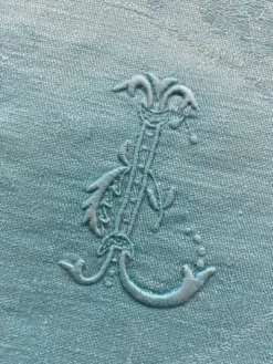 Ensemble de 10 serviettes damassées monogrammées BL turquoise