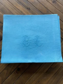 Ensemble de 10 serviettes damassées monogrammées BL turquoise